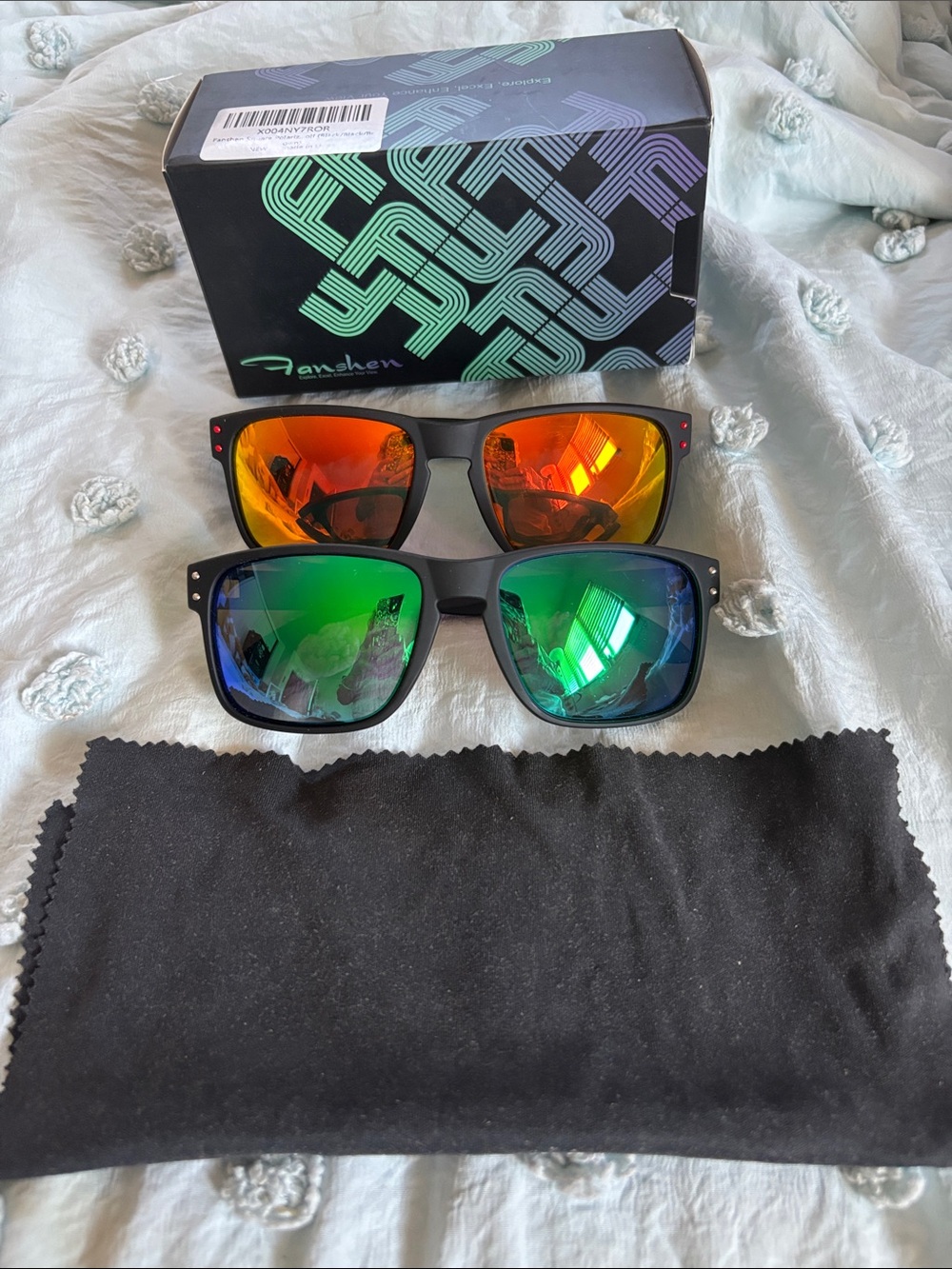 Men’s Polarized Sunglasses - Black Frame with Orange and Green Mirror Lenses